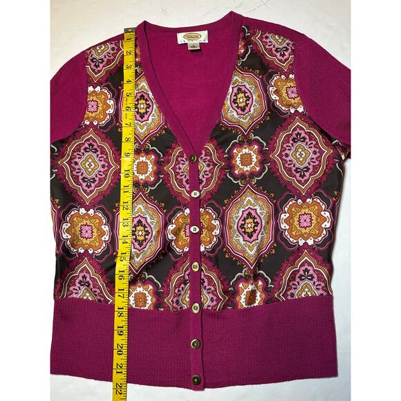 Talbots Petites Women's Size S Silk/Wool Cardigan Pink Black Elegant Style - Picture 3 of 6